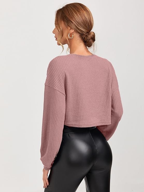 Zilcon Womens Waffle Long Sleeve 2025 Fall Fashion V Neck Basics Crop Tops Slim Fitted T Shirts Going Out Crop top for Women Stylish Western Tops - Image 5
