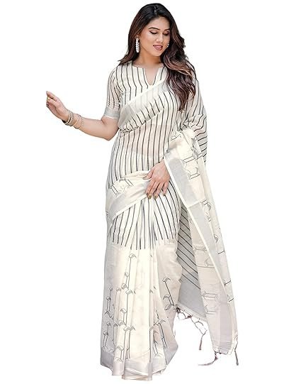 SIRIL Women's Cotton Linen Printed Saree with Unstitched Blouse Piece - Image 2
