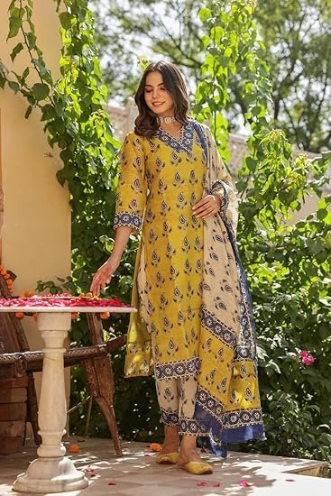 GoSriKi Women's Rayon Blend Straight Printed Kurta with Pant & Dupatta - Image 3