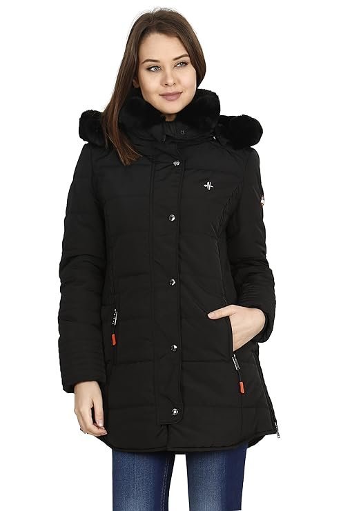 HIVER Women's Nylon Jacket Water Proof Full-Sleeved Winter Jacket with Hood for Minus Degree