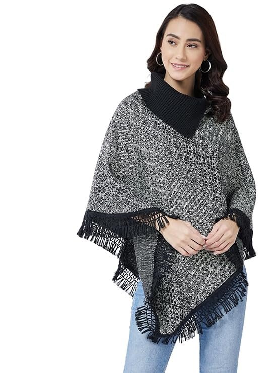 Pivl Wool Blend Striped Poncho for Women for Winter
