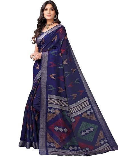 SIRIL Women's Tassel & Printed Cotton Saree with Blouse