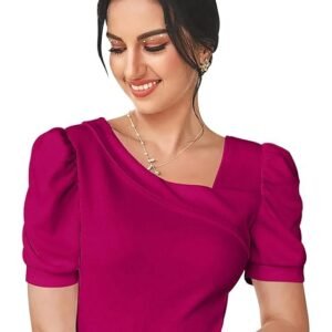 Dream Beauty Fashion Women's Polyester Slim Fit Puff/Balloon Bishop Sleeve Elegant Casual Tee Top, 23" Inches - (Top Paris-01)