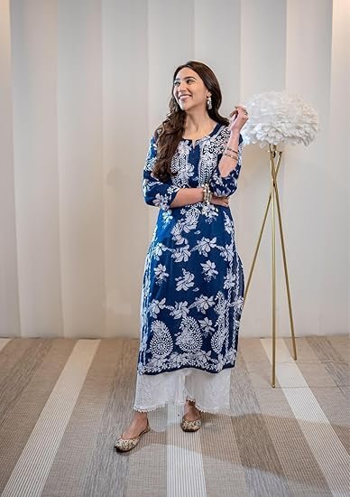 GoSriKi Women's Rayon Blend Chikankari Embroidered Straight Kurta - Image 4