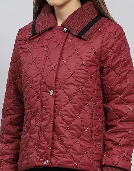 Monte Carlo Womens Embroidered Wine Collar Full Sleeve Jacket - Image 2