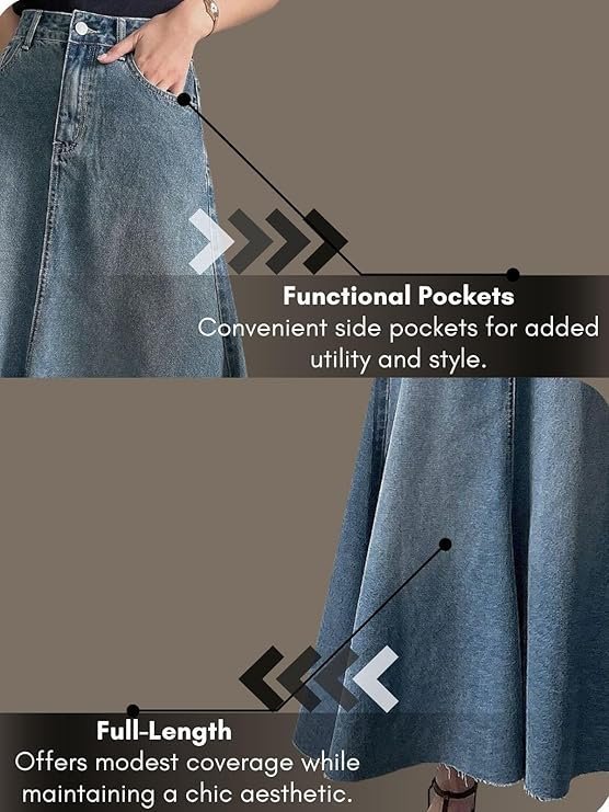 GRECIILOOKS Women's High Waist Denim Skirt with Front Slit – Long Maxi Jean Skirt's Casual Fashion – Stylish Denim Skirts for Women - Image 2