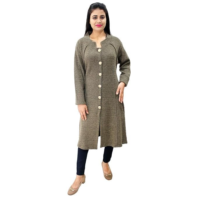 Matelco Women's Woollen Button A-Line Long Coat with Pockets - Image 2
