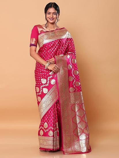 HerClozet Women's Banarasi Katan Silk Gold Zari Saree-6.3 Mtr(Dark Pink;Golden) - Image 4