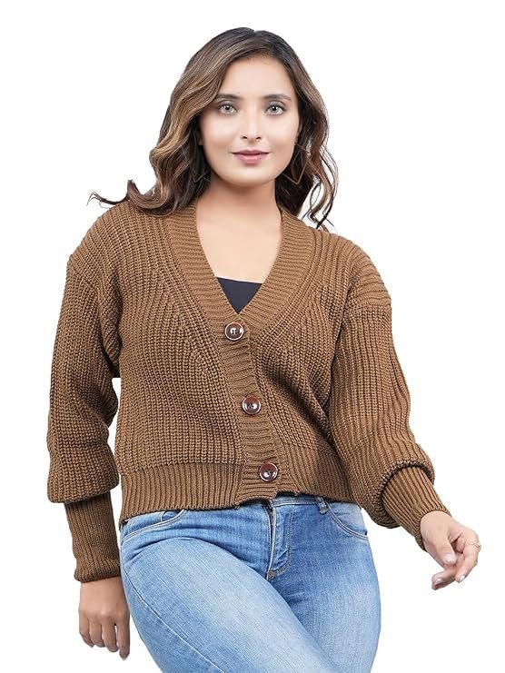 Stylish Vneck Sweater | Women's Knitted Sweater | Self Design | Casual Wool | Sweater for Ladies | Cardigans Sweater