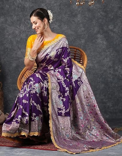 SIRIL Women's Kanjivaram Silk Saree Pure Silk Banarasi Saree With Unstitched Blouse Piece - Image 4