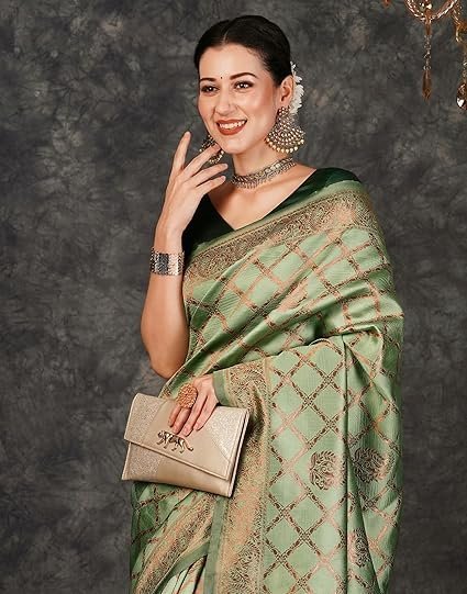 SIRIL Women's Banarasi Jacquard Soft Silk Kanjeevaram Saree with Unstitched Blouse Piece - Image 3