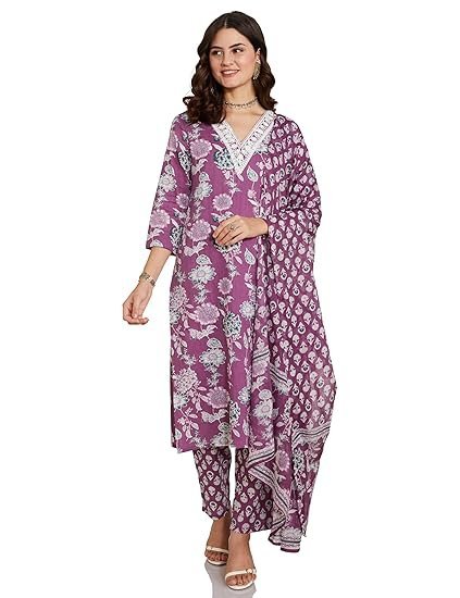 Myx Women's Blend Regular Cotton Rich Printed Kurta Pant Set with Dupatta