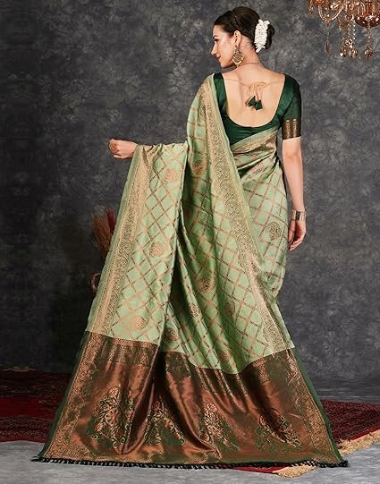 SIRIL Women's Banarasi Jacquard Soft Silk Kanjeevaram Saree with Unstitched Blouse Piece - Image 2