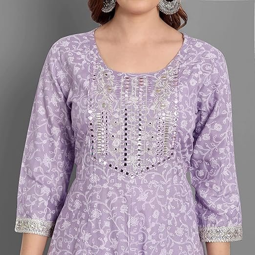 Rangnavi Women Rayon Anarkali Embroidered Printed Kurta Pant and Dupatta Set - Image 5