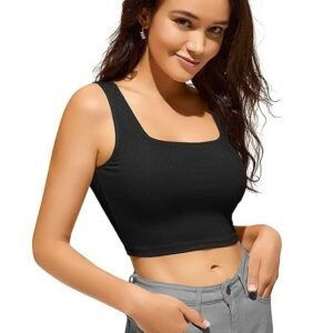 Women's Knitted Sleeveless Solid Square Neck Tank Tops