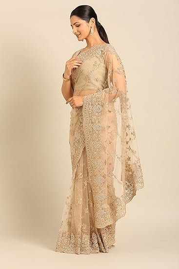 MOHEY Women's Net Embroidered|Stone Work| Saree - Image 3