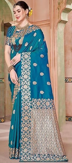 SWORNOF Women's kanjivaram banarasi silk saree Zari Woven for festival Wedding silk with rich pallu Design sarees for women with Unstitched blouse piece - Image 4