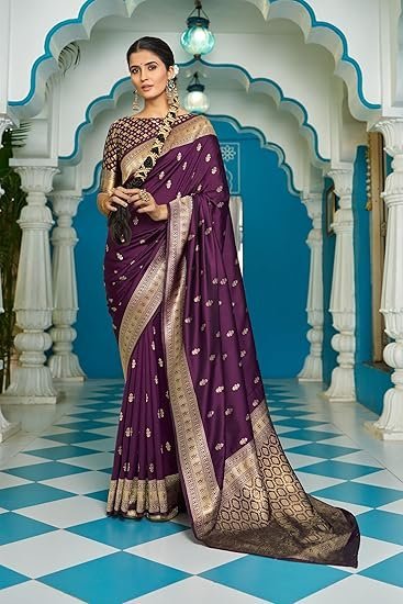 SWORNOF Women's Silk Kanjivaram Kanchipuram Saree With Blouse Piece - Image 3