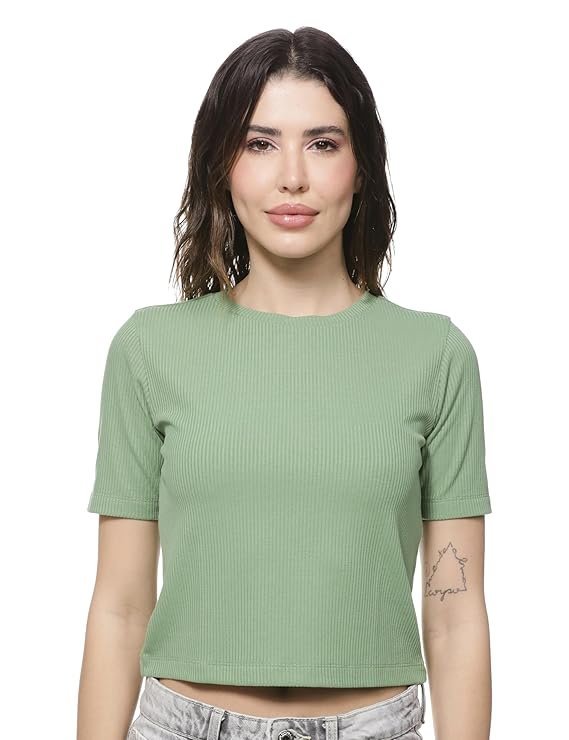 FYLTR Women's Ribbed Crop Top – Fitted Top | Half Sleeve | Tops for Women | Women's Westernwear | Soft & Stretchable| Comfortable Fit