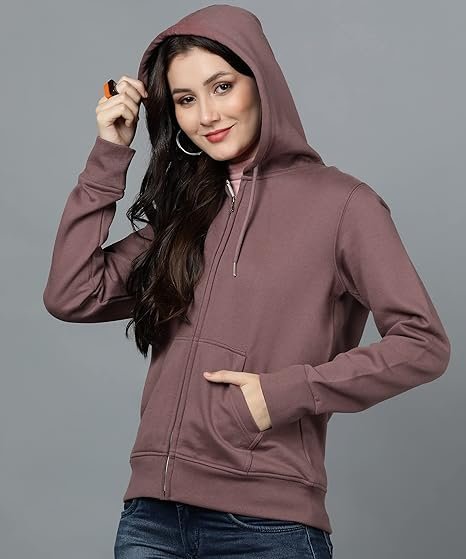 Alan Jones Clothing Women's Solid Zipper Hooded Sweatshirt | Front Zip, Ribbed Hem, Lined Hood, Casual Winter Wear - Image 6
