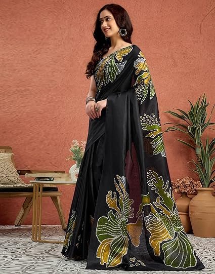 SIRIL Women's Vichitra Silk Printed Saree With Unstitched Blouse Piece - Image 4