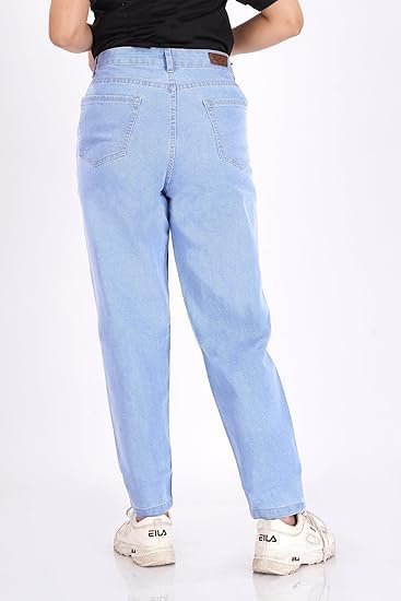 Women's Mom Fit Jeans I Denim Ankle Length Stretchable Pant with Curved Pocket I Clean Solid High Waist Loose Fit Pants I Stylish & Trendy Look I for Office Party Home Girls & Women - Image 4