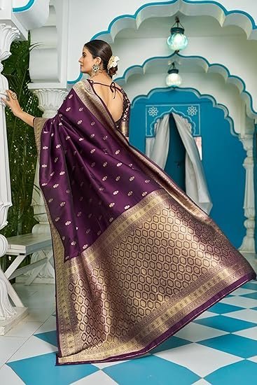 SWORNOF Women's Silk Kanjivaram Kanchipuram Saree With Blouse Piece - Image 5