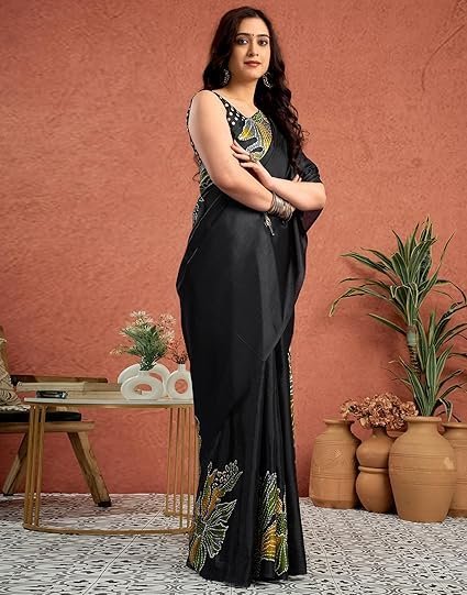 SIRIL Women's Cotton Printed Saree With Unstitched Blouse Piece - Image 4
