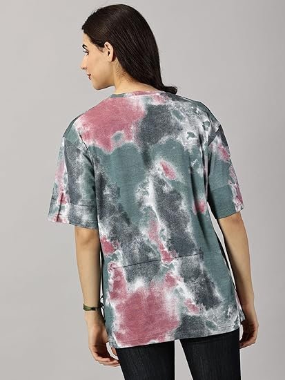 RodZen Oversized | Loose Fit | Half Sleeves 100% Cotton Round Neck Tie-Dye Printed T-Shirt for Womens/Girls - Image 3