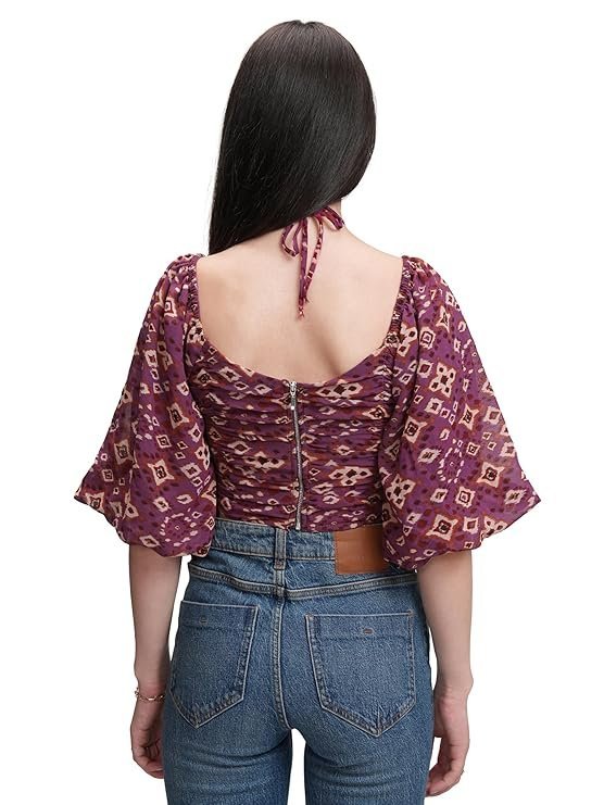 Women's Floral Printfitted Crop Top | Short Puff Sleeves | Chic & Feminine & Square Neck | Tops for Woman | Women Tops | Women Crop Top - Image 5