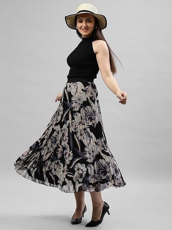 KUDUZO Girl's|Women's Classic Stretchy All Time Trendy Printed Pleated Skirt|Western Skirt |midi Skirt - Image 2