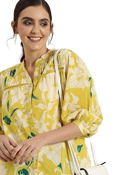 rytras Women Cotton Floral Regular Fit Tunic Shirt