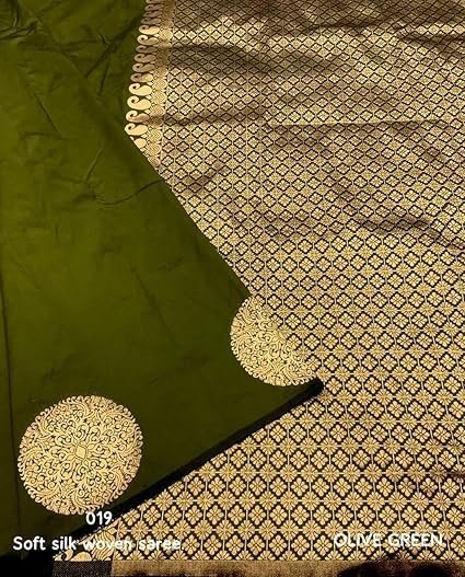 C J Enterprise Womens Pure Banarasi Soft Silk Saree Kanjivaram Style Sarees With Blouse Piece For Wedding (KeriGola-51) - Image 5