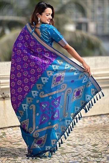 SGF11 Women's Kanjivaram Patola Soft Silk Sarees With Unstitched Blouse Piece - Image 4