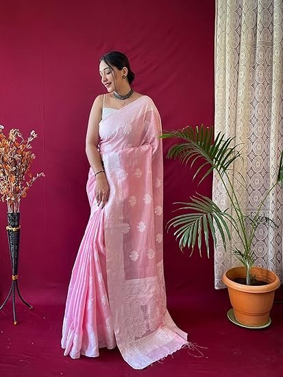 SGF11 Women's Kanjivaram Soft Cotton Linen Silk Saree With Blouse Piece - Image 3