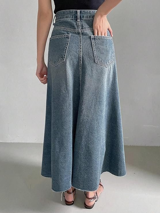 GRECIILOOKS Women's High Waist Denim Skirt with Front Slit – Long Maxi Jean Skirt's Casual Fashion – Stylish Denim Skirts for Women - Image 5