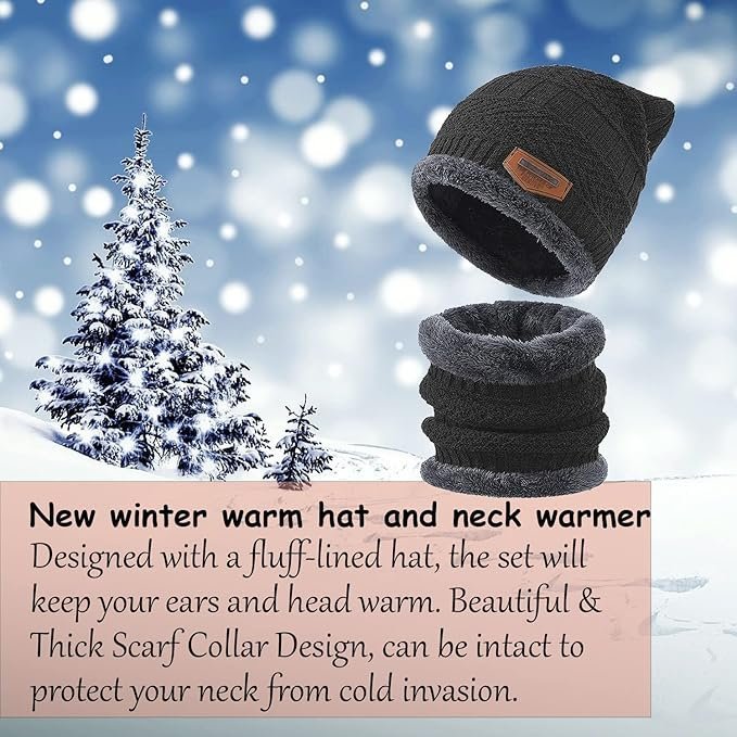 Warm Knit Hats, Skull Cap with Neck Warmer Winter Wear Beanie Hats Scarf Set for Women - Image 3