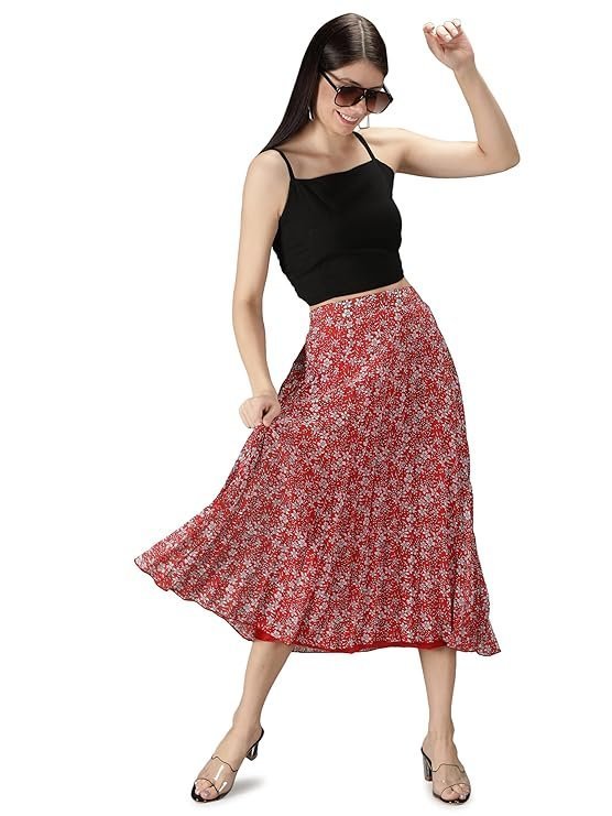 NUEVOSDAMAS Floral Printed Pleated Navy/Multi Skirt - Image 2
