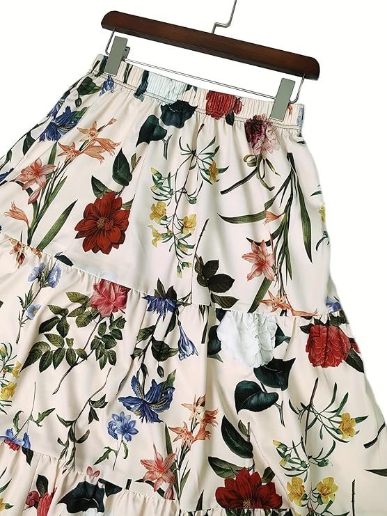 KATECLO Women’s Long Flared Skirt – Floral Printed Western Summer Wear | Lightweight Soft Fabric | Casual & Festive Maxi Skirt - Image 2