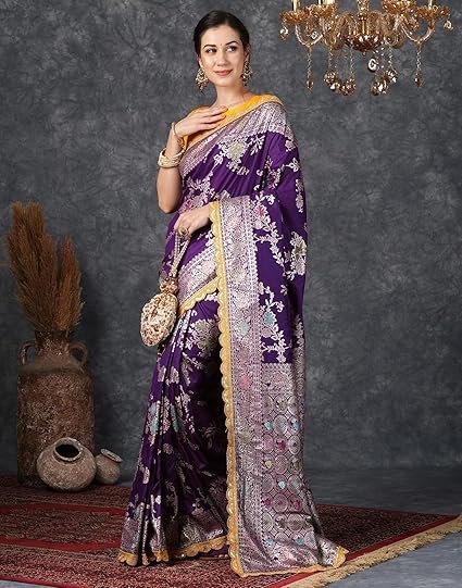 SIRIL Women's Kanjivaram Silk Saree Pure Silk Banarasi Saree With Unstitched Blouse Piece - Image 3