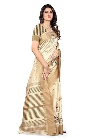 SERONA FABRICS Women's Assam Cotton Silk With Golden Border Thread Embroidery Saree With Blouse Piece - Image 4