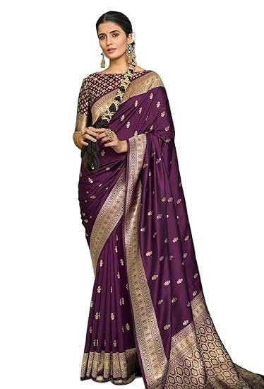 SWORNOF Women's Silk Kanjivaram Kanchipuram Saree With Blouse Piece