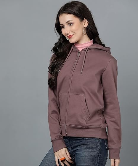 Alan Jones Clothing Women's Solid Zipper Hooded Sweatshirt | Front Zip, Ribbed Hem, Lined Hood, Casual Winter Wear - Image 3