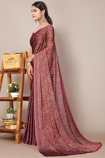 MIRCHI FASHION Women's Chiffon Floral Printed Saree with Blouse Piece - Image 4