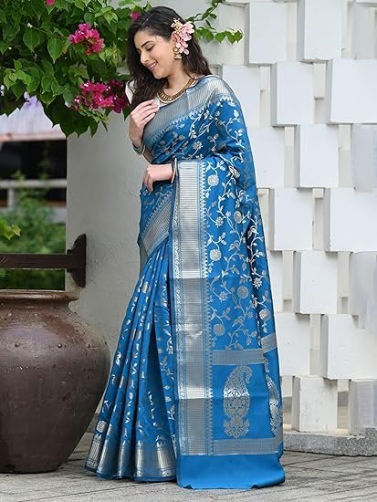 Sugathari Women's Banarasi Saree Pure Kanjivaram Silk Saree Soft new ladies 2023 Design Wear Pattu Sarees Latest Party Sari collections With Blouse Piece for Wedding sadi (SAN PARI-182 DARK GREEN) - Image 4