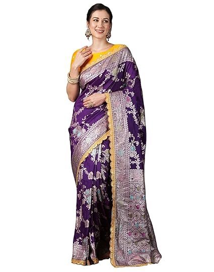 SIRIL Women's Kanjivaram Silk Saree Pure Silk Banarasi Saree With Unstitched Blouse Piece