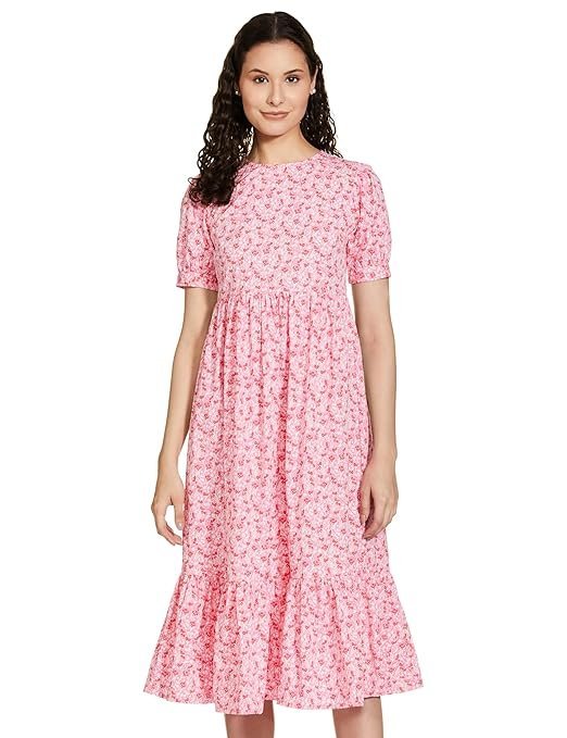 Symbol Women's Cotton Fit and Flare One Piece Midi Length Dress