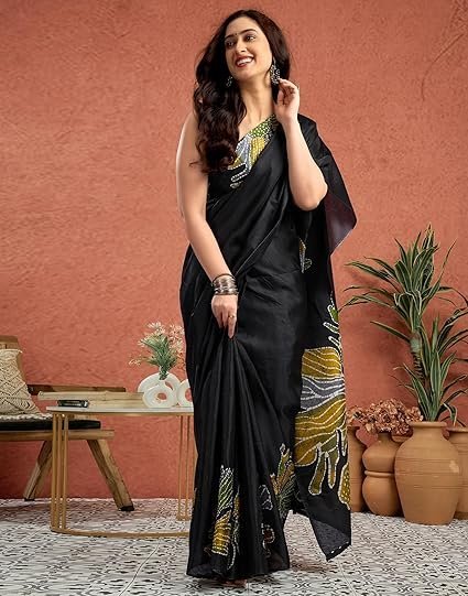 SIRIL Women's Vichitra Silk Printed Saree With Unstitched Blouse Piece - Image 5