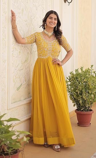Fashion Basket Georgette Embroidered Anarkali Gown for Women