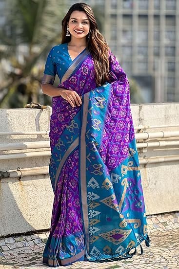 SGF11 Women's Kanjivaram Patola Soft Silk Sarees With Unstitched Blouse Piece - Image 3